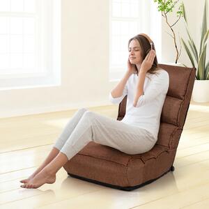 Costway Folding Lazy Floor Chair with 5-Position Adjustable Head and Side Pocket-Coffee