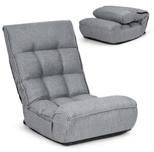 Costway Folding Lazy Floor Chair with 5-Position Adjustable Head and Side Pocket-Grey