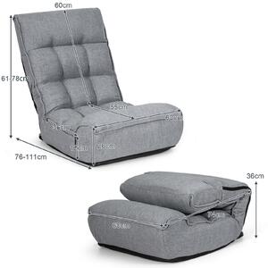 Costway Folding Lazy Floor Chair with 5-Position Adjustable Head and Side Pocket-Grey