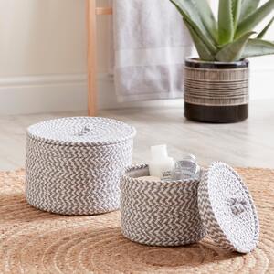 Set of 2 Paper Grey Woven Storage Baskets Grey