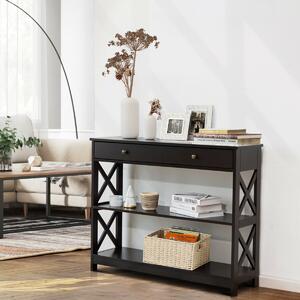 Costway 3-Tier Console Table with 1 Drawer and 2 Storage Shelves-Coffee