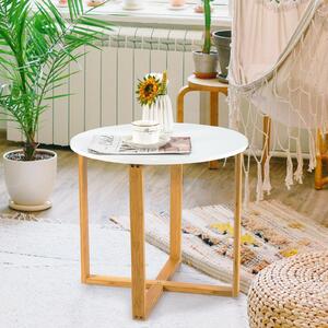 Costway Modern Round Side Table with Bamboo Legs and Waterproof Surface