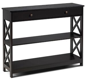 Costway 3-Tier Console Table with 1 Drawer and 2 Storage Shelves-Coffee