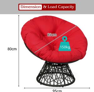 Costway Rattan Papasan Chair with 360° Swivel and Soft Cushion-Red