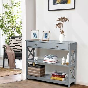 Costway 3-Tier Console Table with 1 Drawer and 2 Storage Shelves-Grey