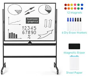 Costway Mobile Magnetic Double-Sized Whiteboard with 4 Lockable Wheels