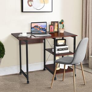 Costway Drop-leaf Computer Desk with 2 Shelves and Wheels