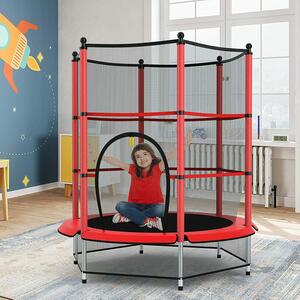 Costway Children's Trampoline with Safety Net Enclosure and Plastic Foot Pads-Red