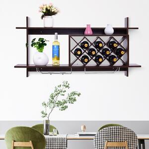 Costway Wall-mounted Wine Rack with Wine Glass Holder-Walnut