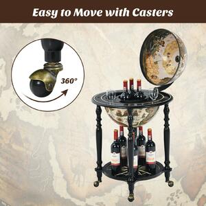 Costway Retro Globe Wine Bottle Stand With Map Patterns and Wheels