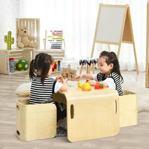 Costway 3-Piece Children's Table and Chair Set with Rounded Corners-Natural