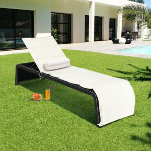 Costway Rattan Sun Lounger with Cushion and Adjustable Feet