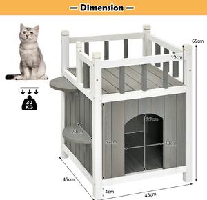 Costway 2 Storey Wooden Cat House with Outer Steps to Upper Storey