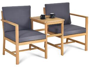 Costway 3 Piece Wooden Table and Chair Set with Cushions for Outdoor