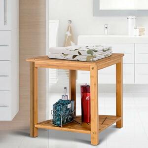 Costway Bamboo Corner Bench with Fan-shaped Shelf for Bathroom