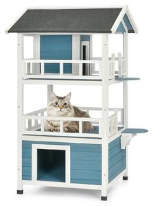 Costway 3 Storey Wooden Cat House with Enclosure and Sloping Asphalt Roof