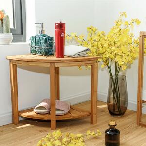 Costway Bamboo Corner Bench with Fan-shaped Shelf for Bathroom