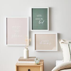 There's No Place Like Bed Poster Pack Set of 3 Green/Pink/White