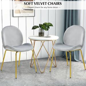 Costway Set of 2 Velvet Dining Chair with Golden Finished Steel Legs-Grey