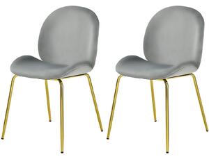 Costway Set of 2 Velvet Dining Chair with Golden Finished Steel Legs-Grey