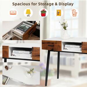 Costway Industrial Console Table with 2 Drawers and Middle Open Shelf