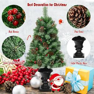Costway 4FT Snow Flocked Artificial Christmas Tree with Red Berries