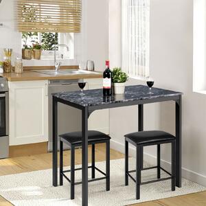 Costway 3 Piece Dining Table Set with 2 Faux Leather Backless Stools-Black