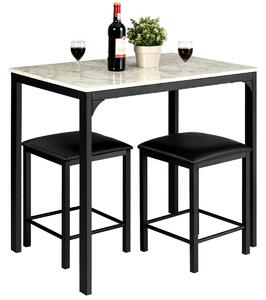 Costway 3 Piece Dining Table Set with 2 Faux Leather Backless Stools-White