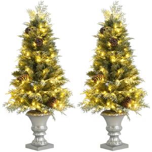 Costway 4ft Snowy Realistic Entrance Tree with Pinecones and LED Lights