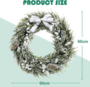 Costway 60CM Snow Flocked Christmas Wreath with Pine Cones and Berries