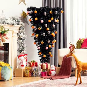 Costway 5Ft Black Xmas Artificial Tree with LED Lights and Foldable Metal Stand
