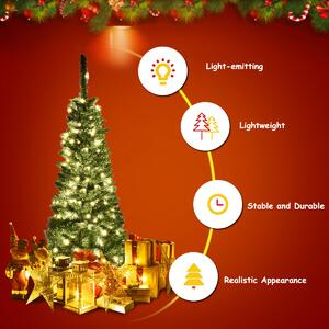 Costway Artificial Pencil Christmas Tree with LED Lights in 3 Sizes-4.5FT