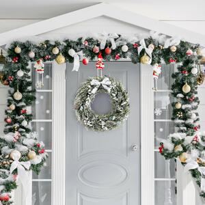 Costway 60CM Snow Flocked Christmas Wreath with Pine Cones and Berries
