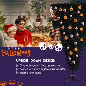 Costway 5Ft Black Xmas Artificial Tree with LED Lights and Foldable Metal Stand