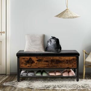 Costway Wooden Ottoman Storage Bench with Shelf and Cushion