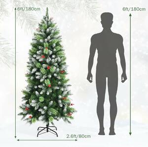 Costway 6FT Artificial Christmas Tree with Red Berries and Snow Effect