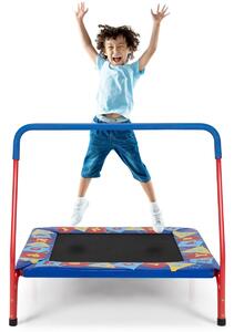 Costway Kids Square Trampoline with Padded Safety Cover and Foam-Covered Handrail