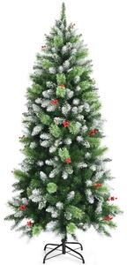 Costway 6FT Artificial Christmas Tree with Red Berries and Snow Effect