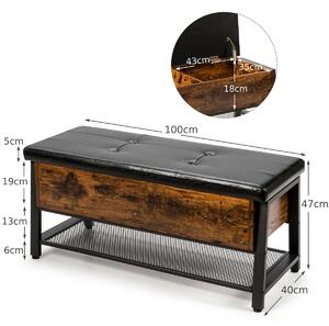 Costway Wooden Ottoman Storage Bench with Shelf and Cushion