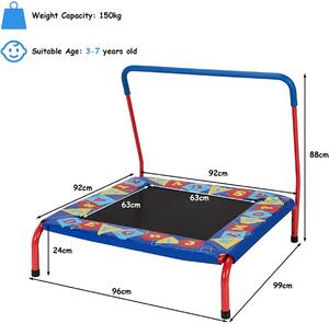 Costway Kids Square Trampoline with Padded Safety Cover and Foam-Covered Handrail