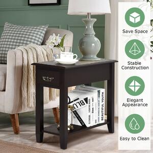 Costway 2-Tier Bedside Table with Drawer and Storage Shelf-Coffee