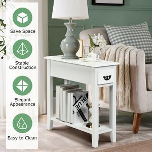 Costway 2-Tier Bedside Table with Drawer and Storage Shelf-White