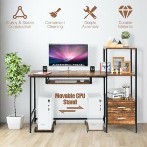 Costway Computer Desk with Storage Shelves and Freestanding CPU Stand-Coffee