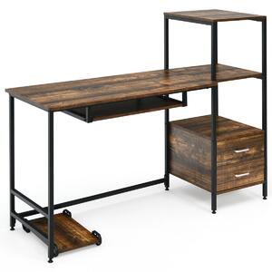 Costway Computer Desk with Storage Shelves and Freestanding CPU Stand-Coffee
