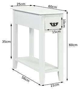 Costway 2-Tier Bedside Table with Drawer and Storage Shelf-White
