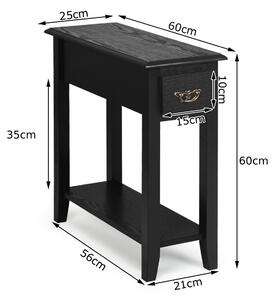 Costway 2-Tier Bedside Table with Drawer and Storage Shelf-Black