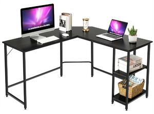 Costway L-Shaped Corner Computer Desk with 2-Tier Storage Shelf-Black