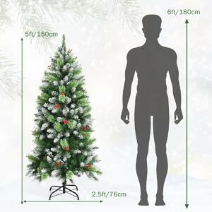 Costway 5FT Artificial Christmas Tree with Red Berries and Snow Effect