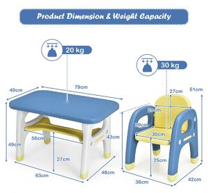 Costway Kids Table and Chair Set with Building Blocks and Storage Rack-Blue