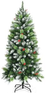 Costway 5FT Artificial Christmas Tree with Red Berries and Snow Effect